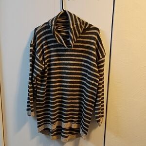 Striped Grey and Cream Cowl Neck Sweater